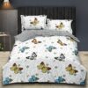 Lenjerie Pat Dublu, 4 Piese, Bumbac Satinat, Fluturi, Multicolor, C24360-Elastic