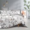 Lenjerie Pat Dublu, 4 Piese, Bumbac Satinat, Frunze, Alb/Gri, C24363-Elastic