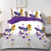Lenjerie Pat Dublu, 4 Piese, Bumbac Satinat, Fluturi, Alb/Mov, C24364-Elastic