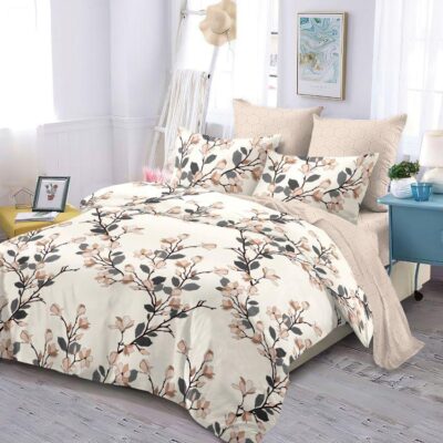 Lenjerie de pat, Bumbac Finet, 6 Piese, Floricele, Alb/Crem, C24400