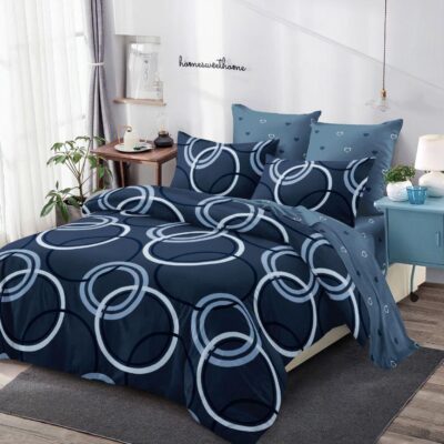 Lenjerie de pat, Bumbac Finet, 6 Piese, Cercuri, Albastru, C24393