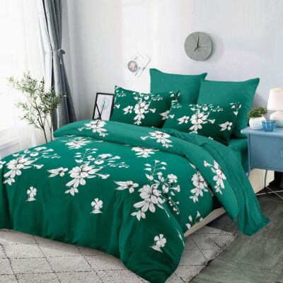Lenjerie de pat, Bumbac Finet, 6 Piese, Floricele, Verde, C24399
