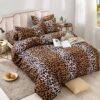 Lenjerie pat dublu cu Elastic, 6 PIESE, Bumbac Finet, Leopard, Maro, J244058-ELASTIC